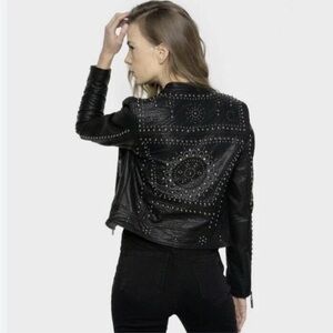 NWOT  ONA SAEZ Black Studded Leather Jacket  Size XS